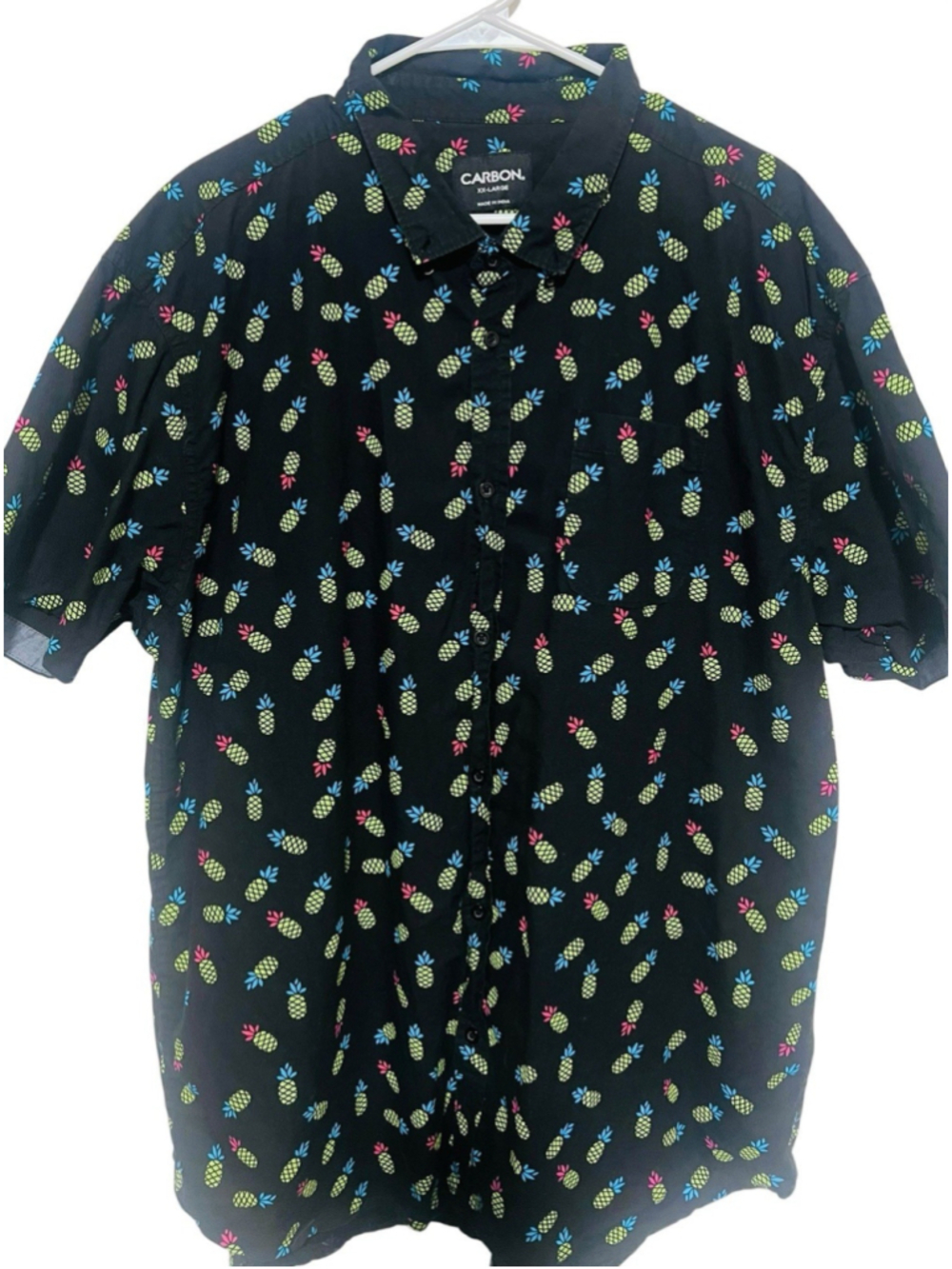 Carbon Retro Neon Pineapple Shirt Men’s XXL 2XL Black Pink Green Blue Button Up
